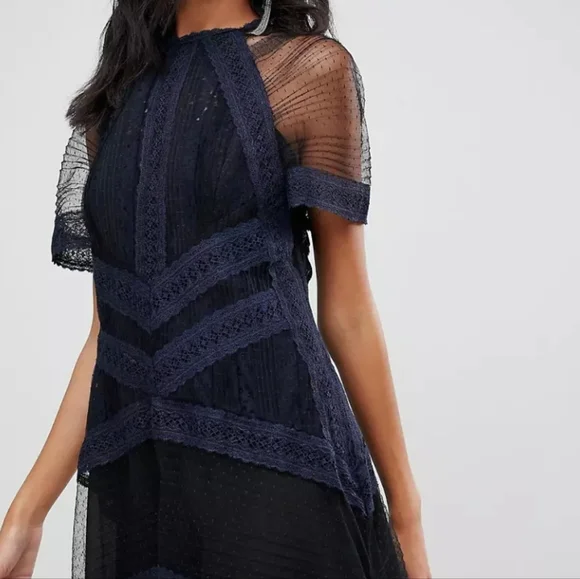 ALLSAINTS Lace Panel Midi Dress